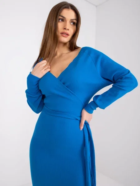 Rochie Fashionhunters cu decolteu în V de costum albastru