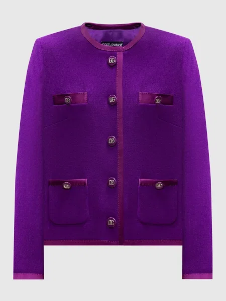 Жакет з вовни та шовку з брендованою фурнітурою Dolce&gabbana фіолетовий
