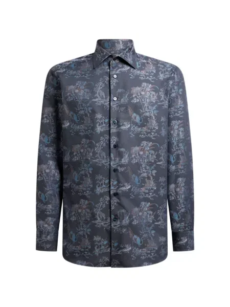 Cămașă Etro cu model floral din jacard albastru