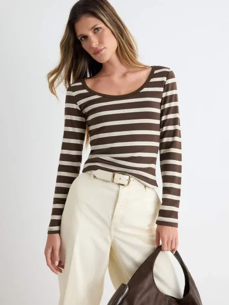 Trendyol Tricou maro închis alb