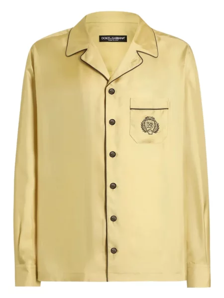Satenska košulja Dolce & Gabbana s vezom žuta