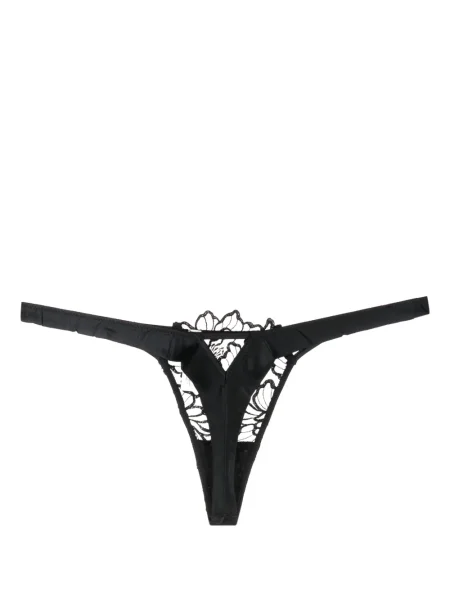 Chiloți tanga Fleur Du Mal cu model floral negru