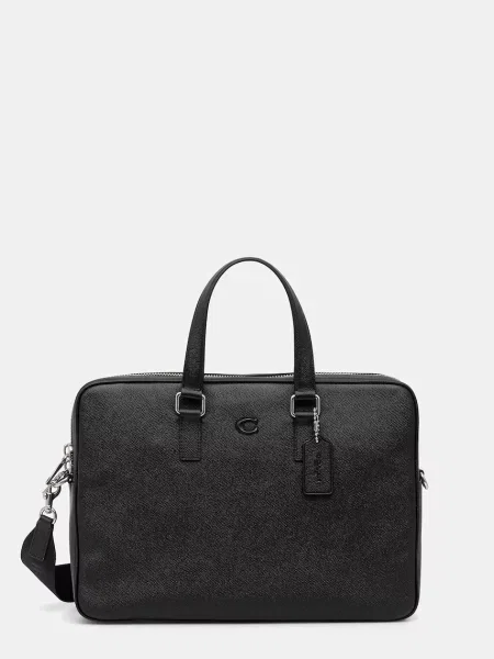 Usnjena torba za prenosnik Coach Caden črna