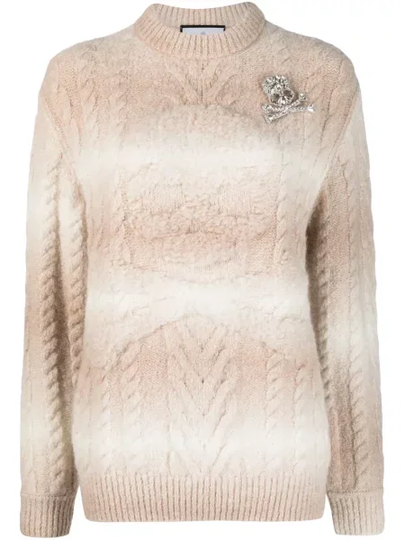 Pulover Philipp Plein cu dungi tricotate alb