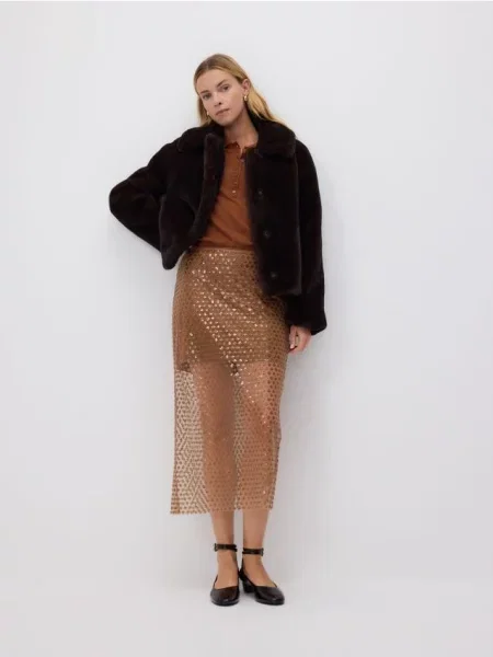 Юбка Reserved с пайетками коричневая