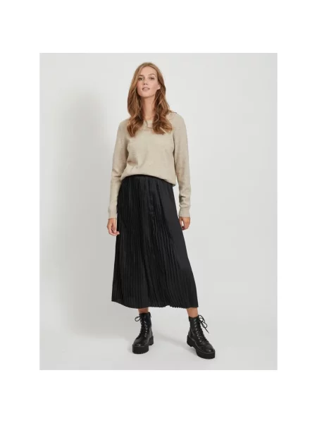 Sweter z dzianiny z okrągłym dekoltem model ‘Viril’ Vila beżowy