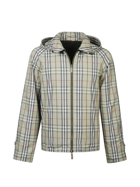 Geacă Burberry în carouri cu glugă verde