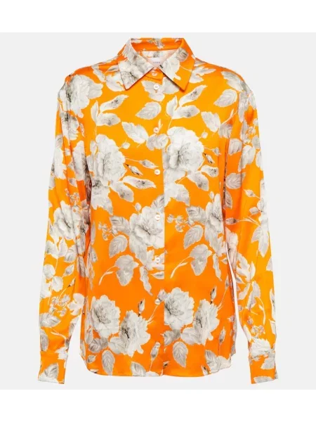 Bluză Erdem din satin cu model floral portocaliu