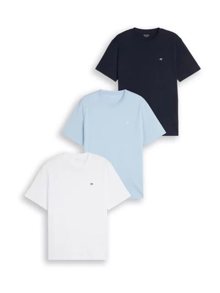 TOM TAILOR Tricou bleumarin / albastru deschis alb