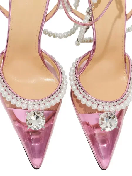 Pantofi cu toc Mach & Mach cu perle alb