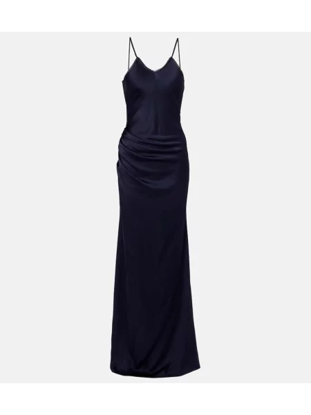 Rochie maxi Victoria Beckham din satin de costum albastru