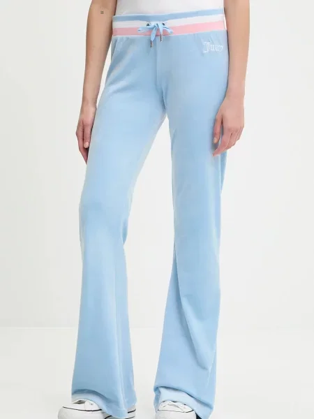 Juicy Couture spodnie dresowe welurowe CHRISTINE STRIPE LOW RISE niebieskie