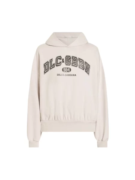 Bluza z kapturem Dolce And Gabbana z kapturem z nadrukiem beżowa