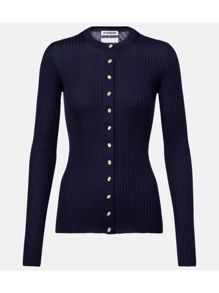 Cardigan Jil Sander de mătase albastru