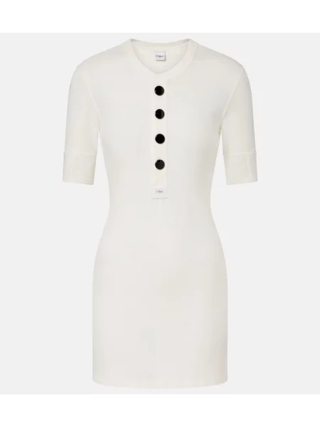 Rochie tip cămașă Chloé din jerseu de costum alb