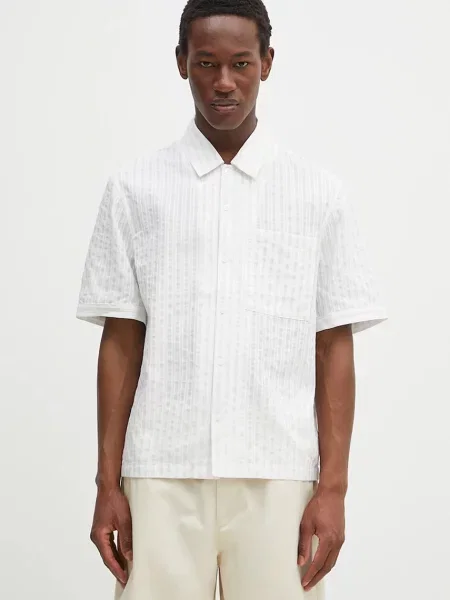 Košulja Axel Arigato Lido Striped Shirt za muškarce relaxed s klasičnim ovratnikom bež