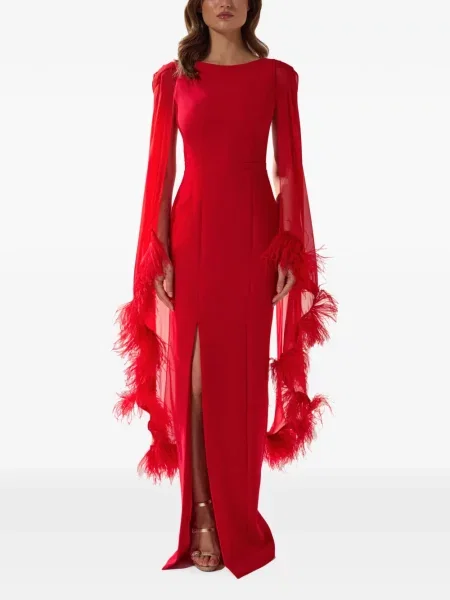 Rochie Silk Love & Lace de mătase cu pene roșu