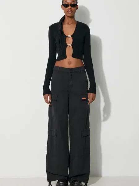 Heron Preston spodnie z domieszką lnu Vintage Wash Canvas Cargo fason cargo high waist czarny