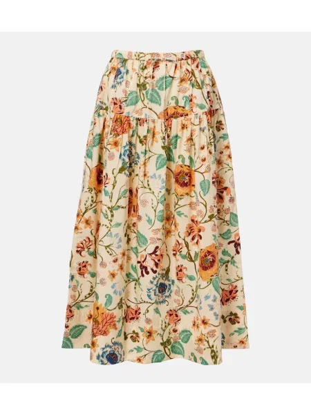 Fustă midi Ulla Johnson cu model floral portocaliu