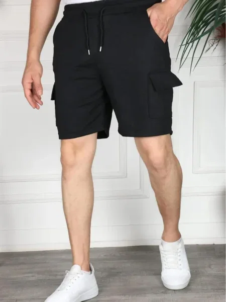 Pantaloni cargo Dewberry scurte negru