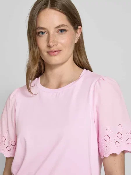T-shirt z haftem angielskim model ‘CELIANA’ Vila różowa