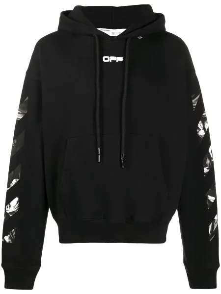 Hanorac cu glugă Off-white cu imagine alb