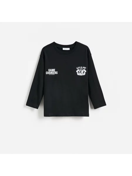 Reserved tričko s potiskem a dlouhými rukávy černý