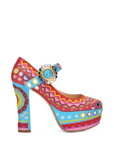 Pantofi cu toc Moschino cu broderie cu platformă roșu