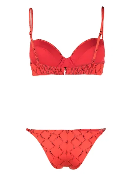 Raštuotas bikinis Noire Swimwear su abstrakčiu raštu raudona