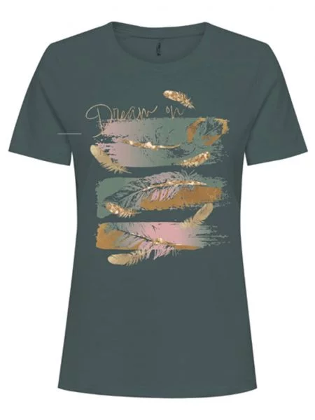 ONLY Tricou KITA auriu / auriu / verde / roz deschis galben