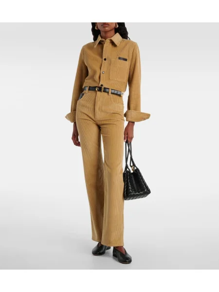 Pantaloni Bottega Veneta de catifea cord bej