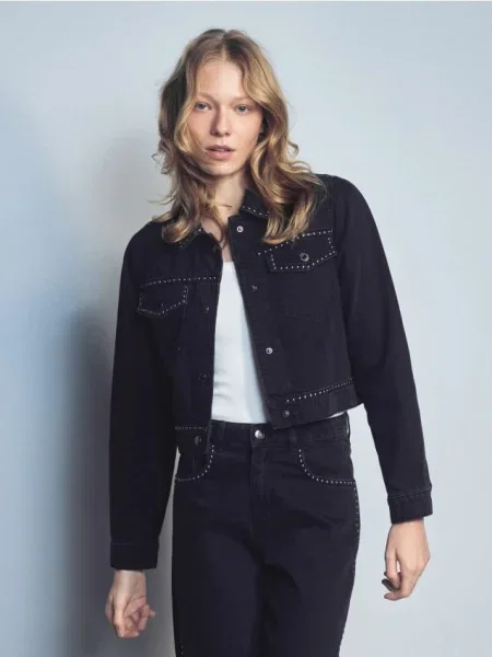 Reserved Джинсова куртка з джеками чорний