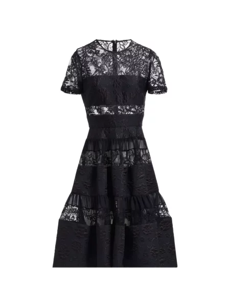 Rochie midi Elie Saab din dantelă negru