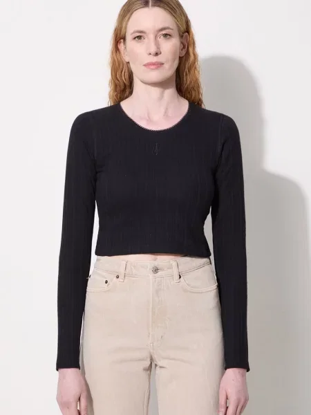 Μπλούζα με μακριά μανίκια JW Anderson Cropped Anchor Embroidery Longsleeve Top μαύρο