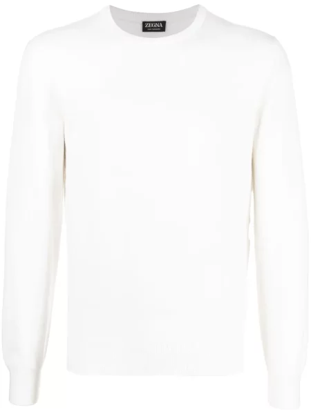Pulover Zegna din cașmir cu decolteu în U alb