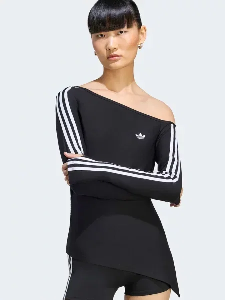 Adidas Originals longsleeve pentru femei cu vâscoză Asymetric Top negru