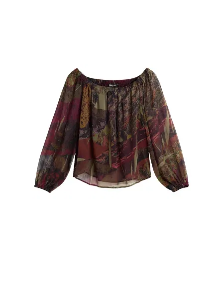 Desigual Bluză maro / oliv / roșu burgundy negru