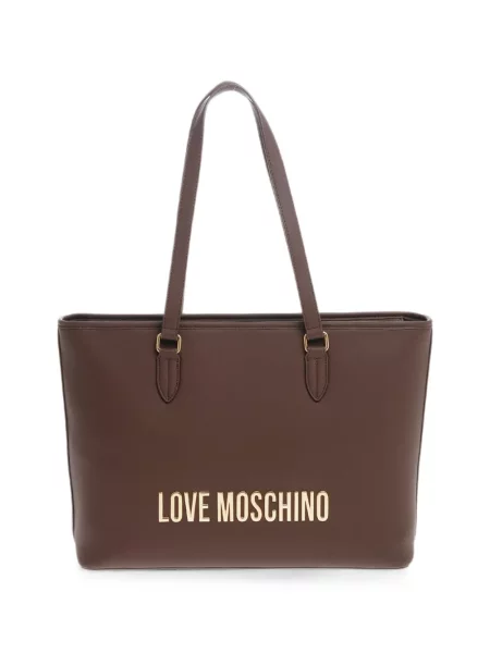 Geantă shopper Love Moschino cu autograf maro
