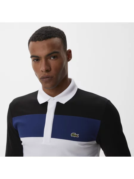 Lacoste Koszulka Polo Z Długim Rękawem Z Blokadą Koloru Slim Fit biała