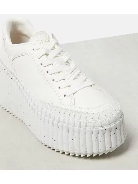 Sneakerși Chloé Nama din piele cu platformă alb