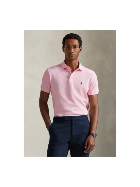 Costum krój slim fit koszulka polo z mieszanka bawełny Polo Ralph Lauren różowa