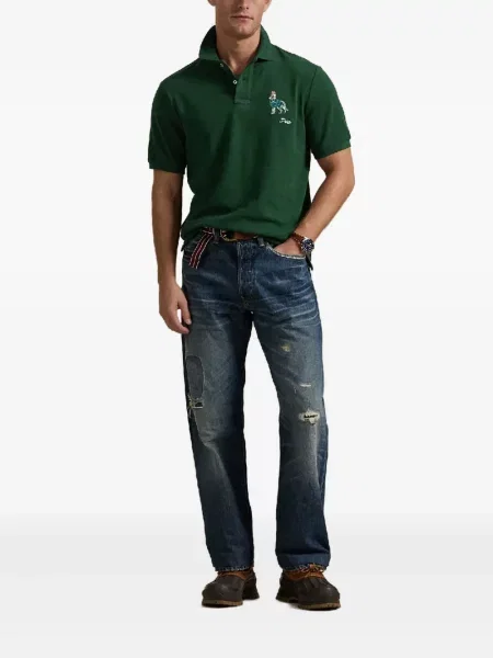 Кожена карирана поло тениска Polo Ralph Lauren бродирана бяло