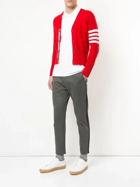 Ριγέ ζακέτα Thom Browne κασμίρ κόκκινο