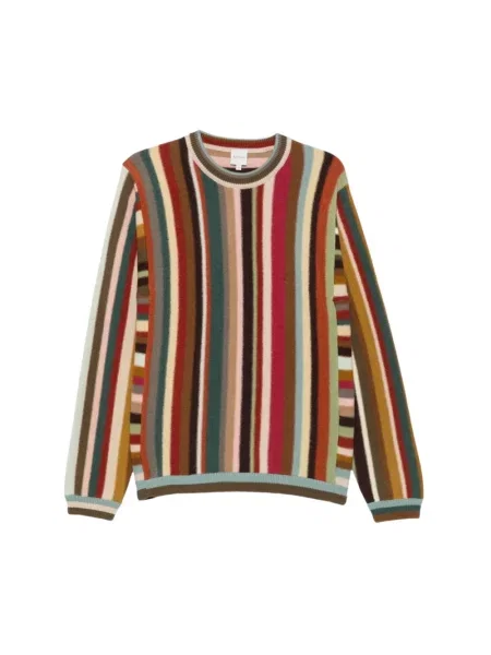 Sweter Paul Smith w paski z dekoltem w serek z paskiem