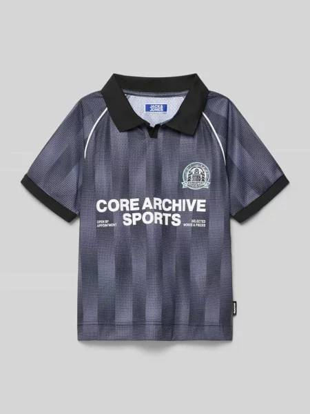Koszulka w trykotowym stylu z kołnierzykiem polo model BREEZE FOOTBALL' Jack & Jones czarna