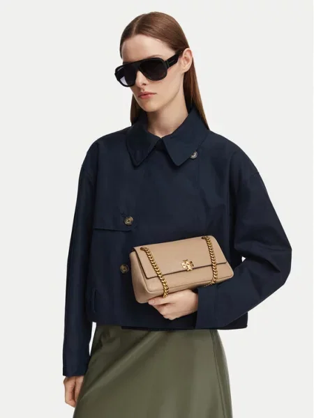 Tory Burch Дамска чанта Charlie Quilted Small Shoulder Bag Кремав бежово