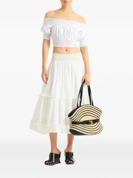 Top Balmain din poplin cu umerii deschiși alb