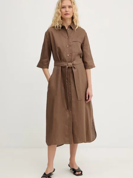 MM by Max Mara sukienka letnia lniana TABELLA brązowa