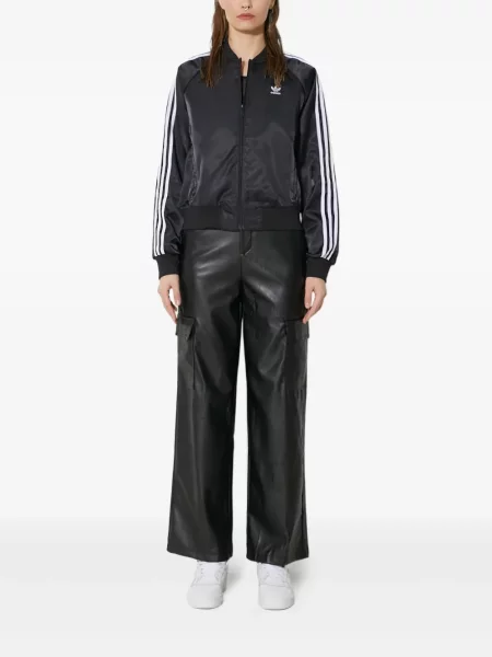 Prugasta satenska majica s kapuljačom Adidas crna