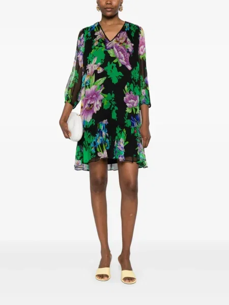 Rochie Nissa cu model floral cu imagine de costum negru